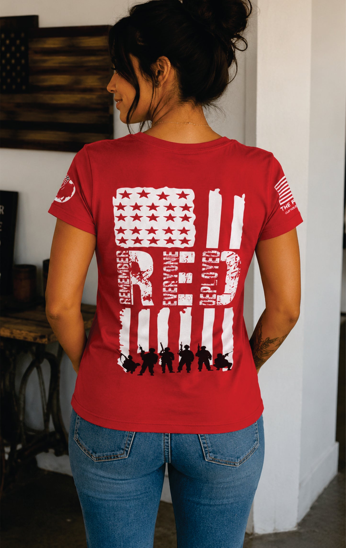 Remember Everyone Deployed V-Neck Ladies Shirt