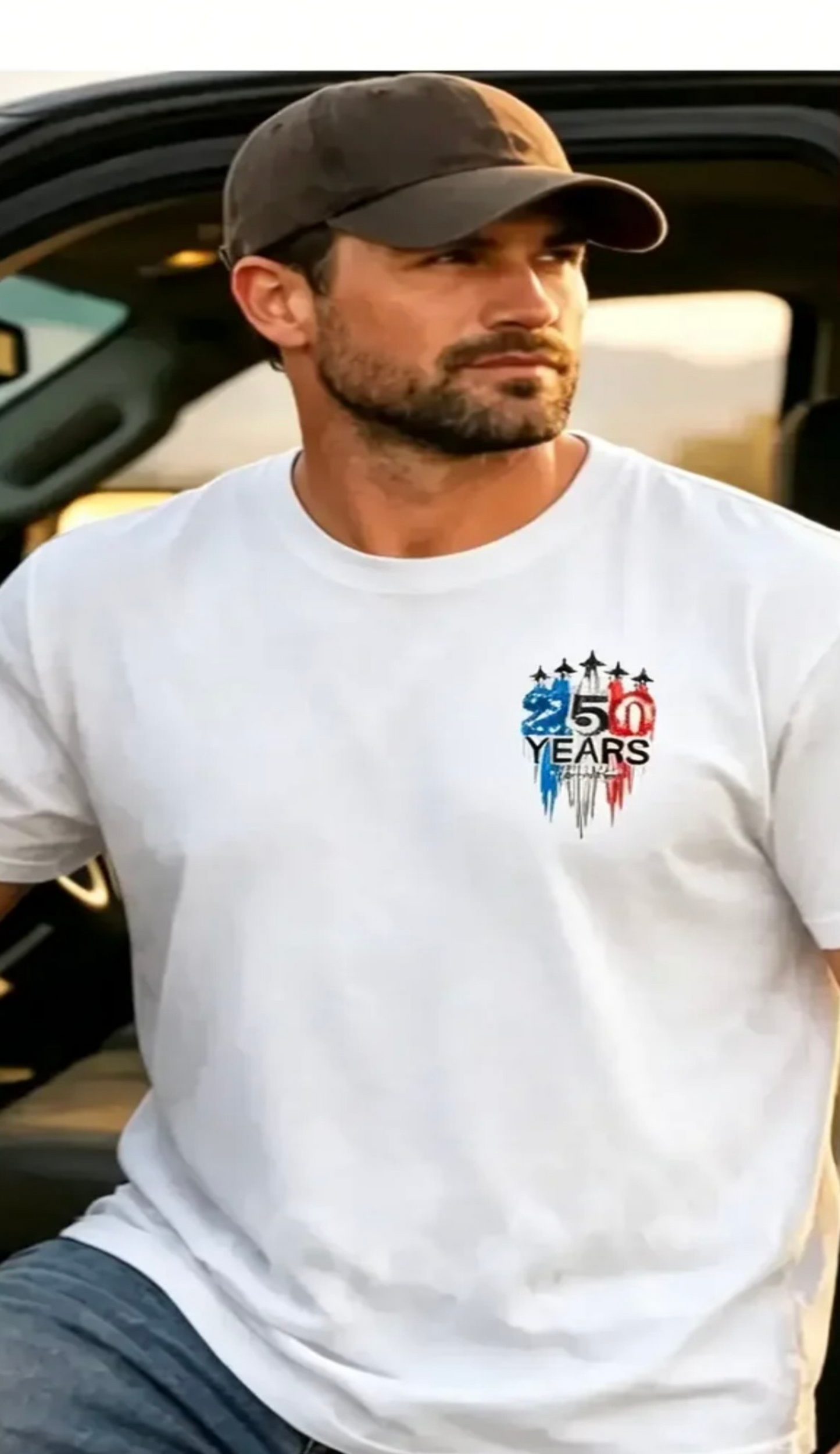 White 250 America Anniversary Fighter Jet Shirt