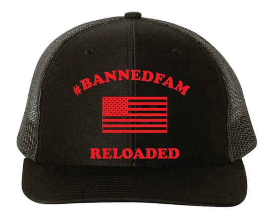 #Bannedfamreloaded Richardson 112 Trucker Hat with American Flag on Back