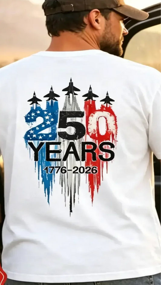 White 250 America Anniversary Fighter Jet Shirt